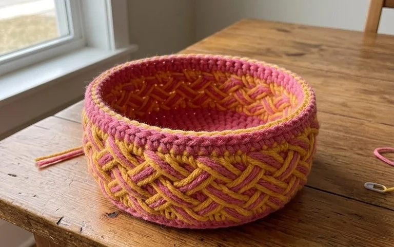 Easy Crochet Celtic Weave Basket Free Pattern