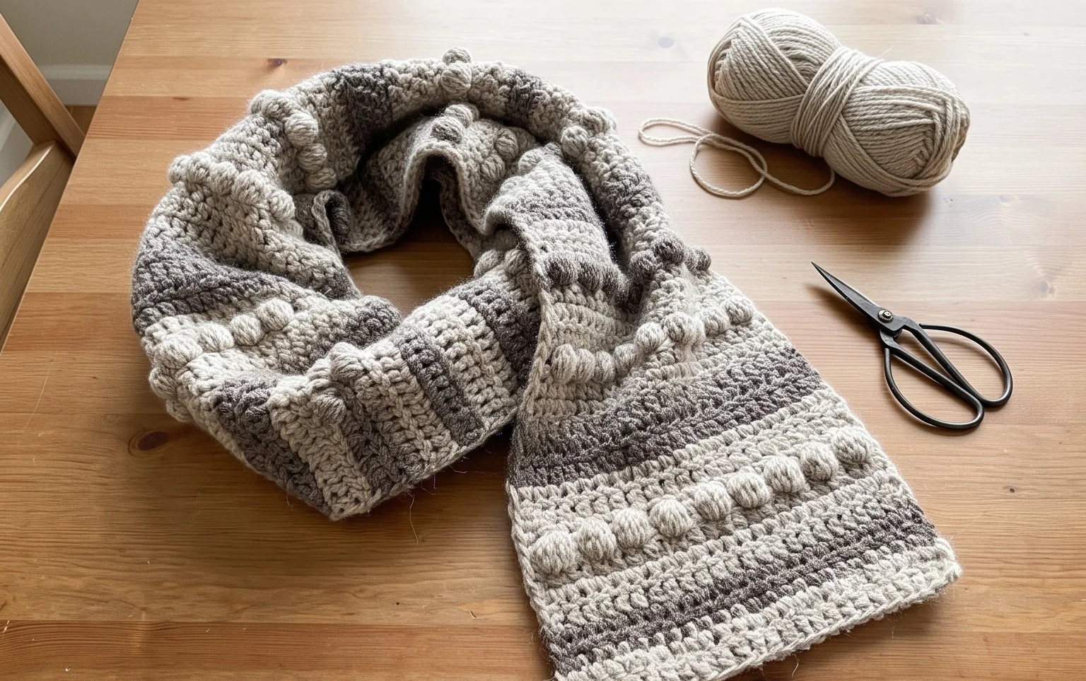 Snowy Evening Bobble Scarf: Free Beginner Crochet Pattern